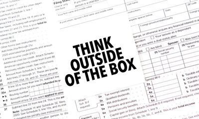 think outside of the box on white sticker and documents