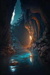 illustration, water in the caves, generative ai