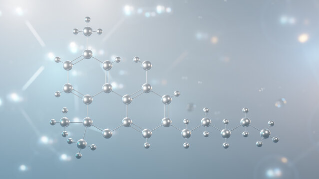 cannabinol molecular structure, 3d model molecule, psychoactive cannabinoid, structural chemical formula view from a microscope