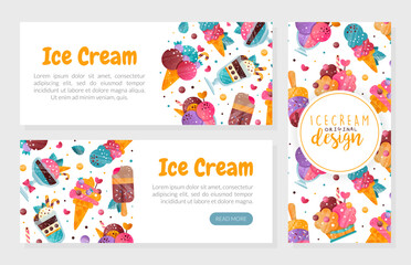 Ice-cream Design with Frozen Confection and Sweet Dessert Vector Template