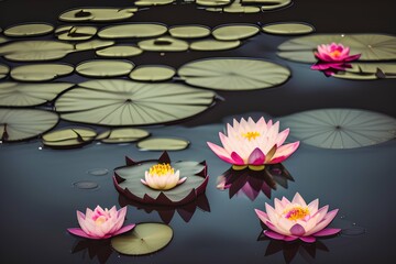 Pond with lotus flower - generative ai
