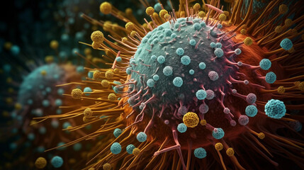 Beautiful 3d rendering of VIRUS microscope. perfect background for your computer or laptop. Perfect template for you powerpoint deck (Generated with AI)