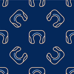 Fototapeta premium Line Travel neck pillow icon isolated seamless pattern on blue background. Pillow U-shaped. Vector