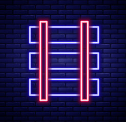 Glowing neon line Railway barrier icon isolated on brick wall background. Colorful outline concept. Vector