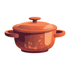 Soup boils in old fashioned earthenware stew pot