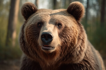 Fototapeta premium bear looking at the camera, beautiful background, ai generated.