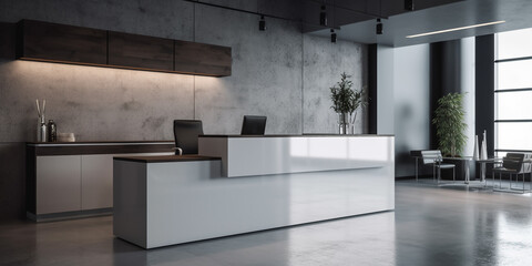 Company reception desk, space indoor photography. Reception desk in the hall of the office.