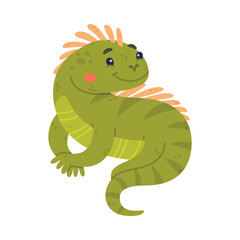 Funny Green Iguana Character with Scales Sitting Vector Illustration