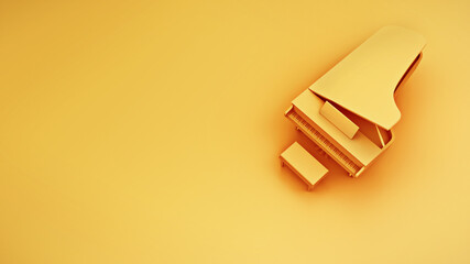 Piano music concept, high angle perspective 3D render. A minimal, vibrant and modern aesthetic template background, with copy space for text