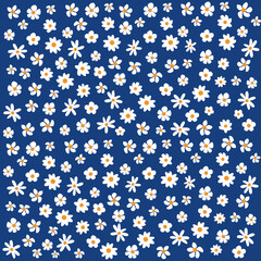 Fondo floral azul con margaritas blancas.
