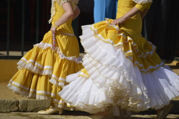 Detail of a typical flamenca dress. Feria de Abril,  seville,  spain 