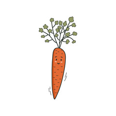 Carrot. Cute kawaii vegetable character. Doodle style vector illustration.
