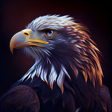 Eagle portrait on black background. 3D rendering. Digital illustration.
