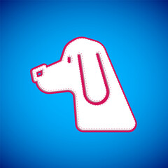 White Hunting dog icon isolated on blue background. Vector