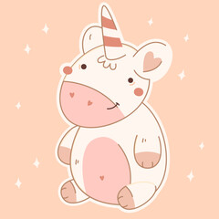 Sweet baby card in kawaii style.Lovely cute unicorn. Vector illustration for t-shirt print,stickers,greeting card design