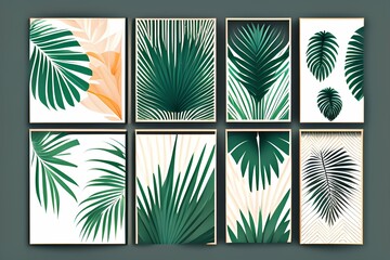Abstract geometric, natural shapes poster set in mid-century style. flat design Vector minimal art - generative ai
