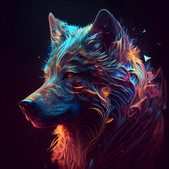 Sketch of a wolf in neon colors. Artistic illustration.