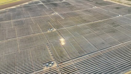 Drone clip over a field of solar panels
