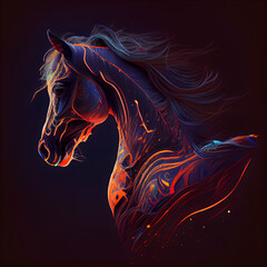 Obraz na płótnie Canvas Horse head with beautiful mane on a black background. illustration.