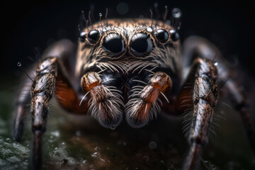 A closeup image of a spider head. A striking macro shot. Generative AI