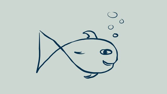 Fisch Zeichnung mit Luftblasen - Cartoon