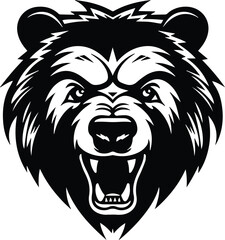 Angry Bear Logo Monochrome Design Style
