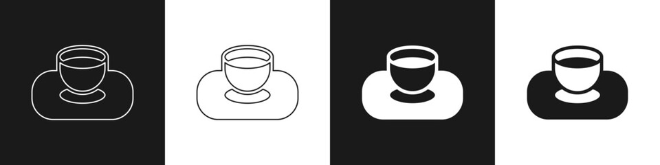Set Soy sauce in bowl icon isolated on black and white background. Vector