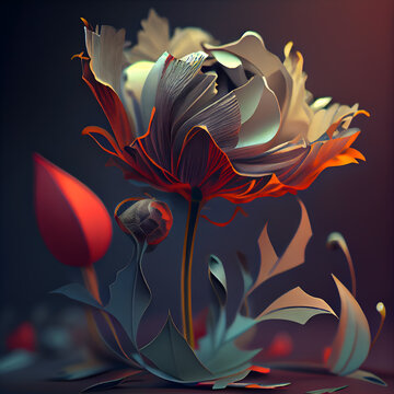 3d illustration of a bouquet of red tulips on a dark background