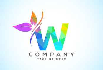 Polygonal alphabet with two leaves. Low poly eco-friendly logo concept. Logo for ecological