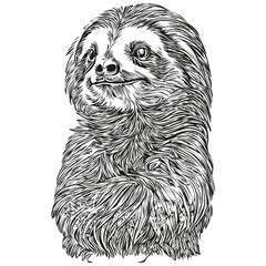 Sloth  vintage illustration, black and white vector art Sloths