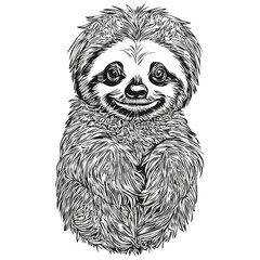 Hand drawn cartoon Sloth, vector vintage illustration Sloths