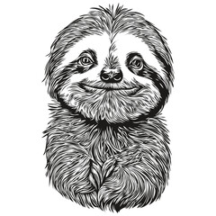 Cute hand drawn Sloth, vector illustration black and white Sloths