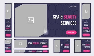 Spa services set of web banner template design for social media posts, body massage and beauty shop banner, hair salon web banner template design, editable vector eps 10 file format