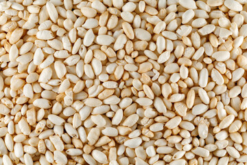 Crisped puffed rice cereal as background texture - close-up