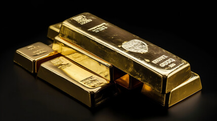 Stack of shiny gold bars. Generative ai