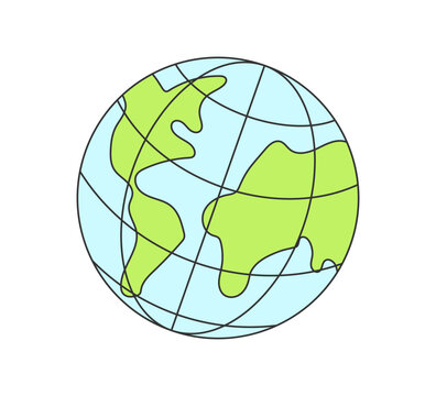 Retro groovy planet Earth. Vintage hippie cartoon globe sticker. Hippy style trendy y2k funky vector isolated eps illustration