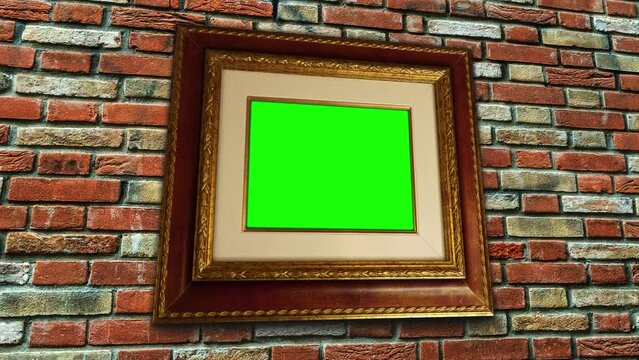 Motion along old brick wall with picture frame and chromakey