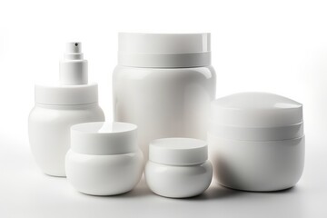 empty white plastic containers for cosmetic products on a white background. Generative AI