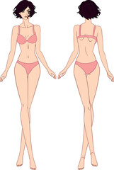 Fashion woman body front back