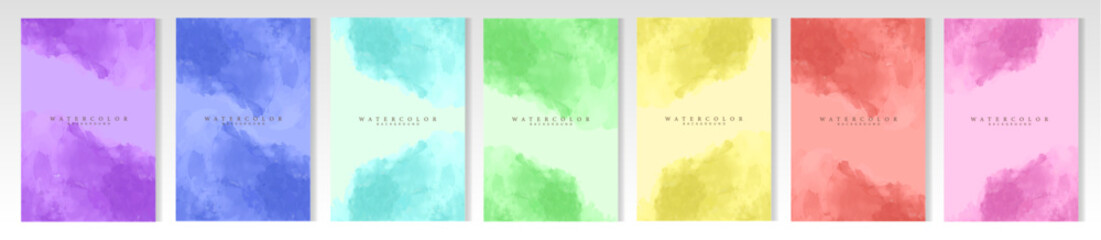 Watercolor set covers. Brush spots, bright colors with soft effect. Brochure or backgrounds in color scale.