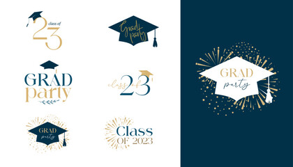 Graduation party typography collection, monogram, logo design templates collection