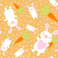 Cartoon animals seamless Easter eggs and rabbit and paint bunnies pattern for wrapping paper and kids clothes print