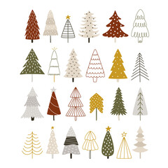 Vector set of Scandinavian Christmas trees. Multicolored Christmas trees isolated in collection