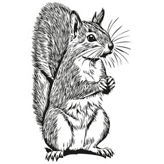 Cute squirrel on white background, hand draw illustration baby squirrel.