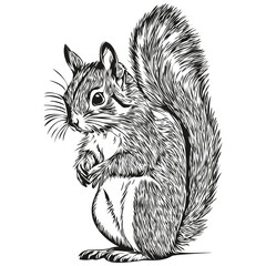 Engrave squirrel illustration in vintage hand drawing style baby squirrel.