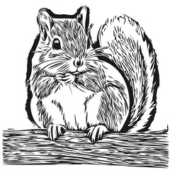 squirrel vector illustration line art drawing black and white baby squirrel.