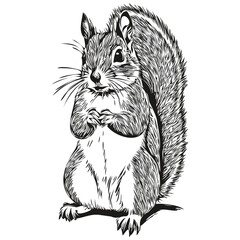 squirrel vector illustration line art drawing black and white baby squirrel. © Сергей Тарасюк