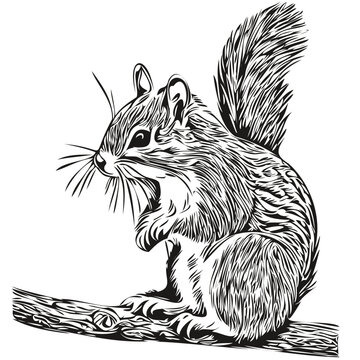 squirrel sketches, outline with transparent background, hand drawn illustration baby squirrel.