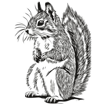 Vector image of silhouette of a squirrel on a white background, baby squirrel.