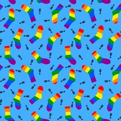 Cartoon rainbow pride month seamless socks pattern for fabrics and linens and wrapping paper